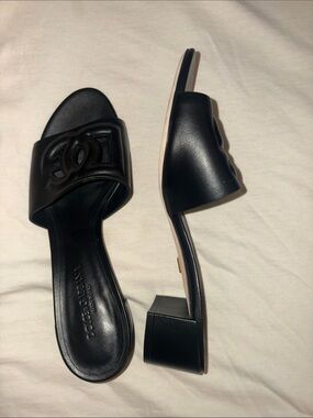 Black Dolce and Gabbana Slide Sandals with Embossed Logo